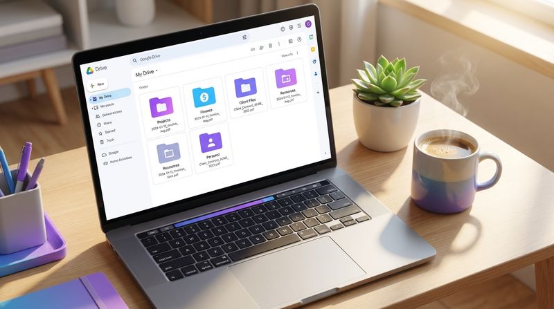 How to organize client files as a freelancer: organized Google Drive on a laptop