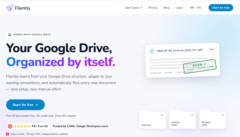 Filently: AI filing layer for Google Drive that automatically renames and organizes invoices and business documents based on your naming convention