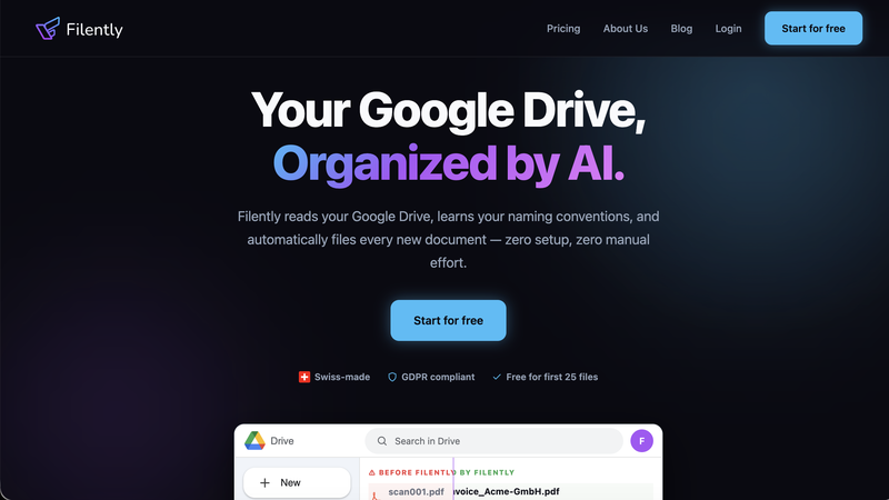 Filently: AI filing layer for Google Drive that automatically renames and organizes invoices and business documents based on your naming convention