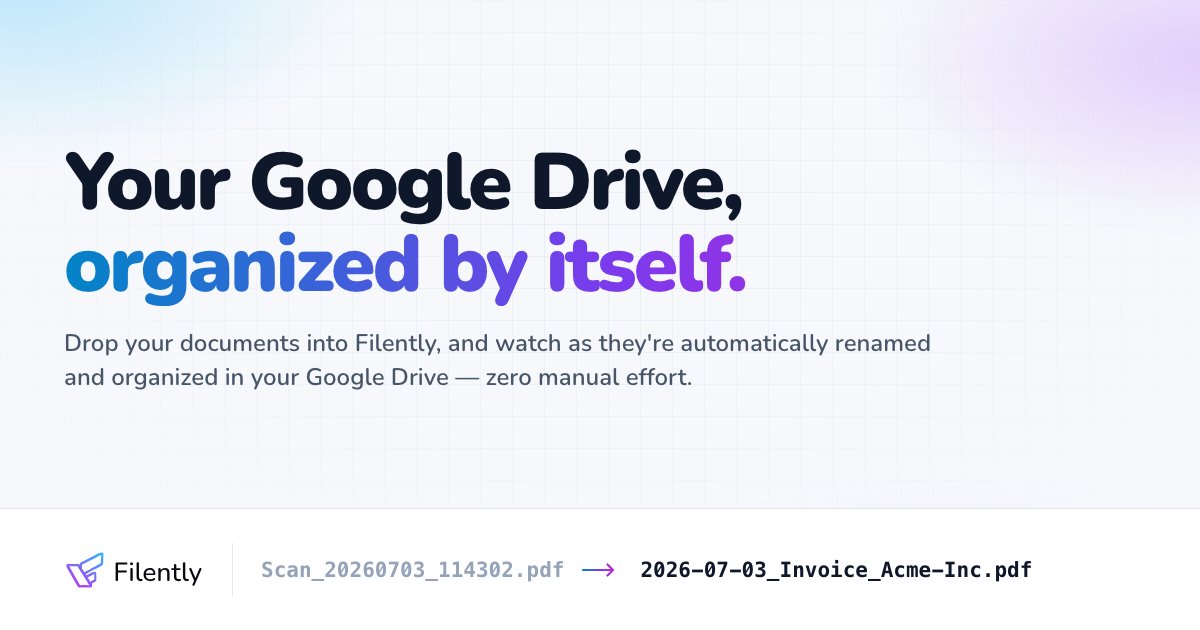 Screenshot of Filently, AI that renames and files your Google Drive documents automatically
